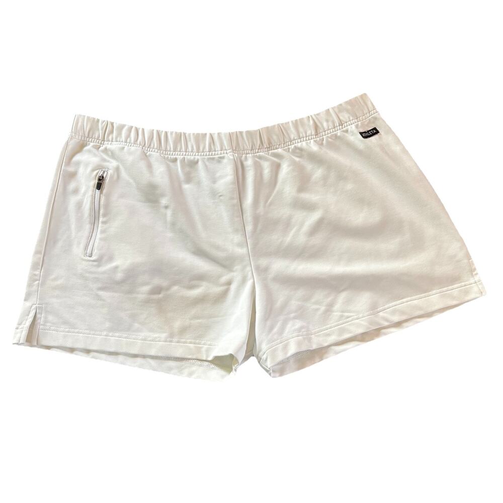 Athleta Women’s White Active Shorts Size Large 3 Inch Inseam Zip Pocket